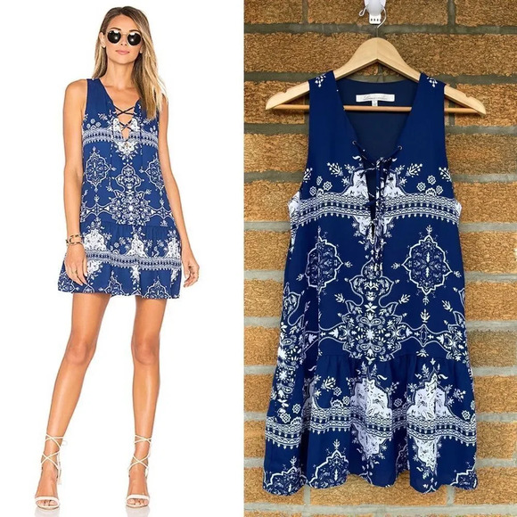 lovers + friends Temple Dress in Blue Temple Scarf small - Picture 1 of 14